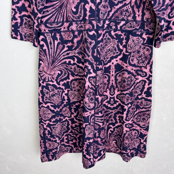 Title Nine size L half sleeve dress fit & flare stretch jersey dress pink navy - Picture 9 of 12